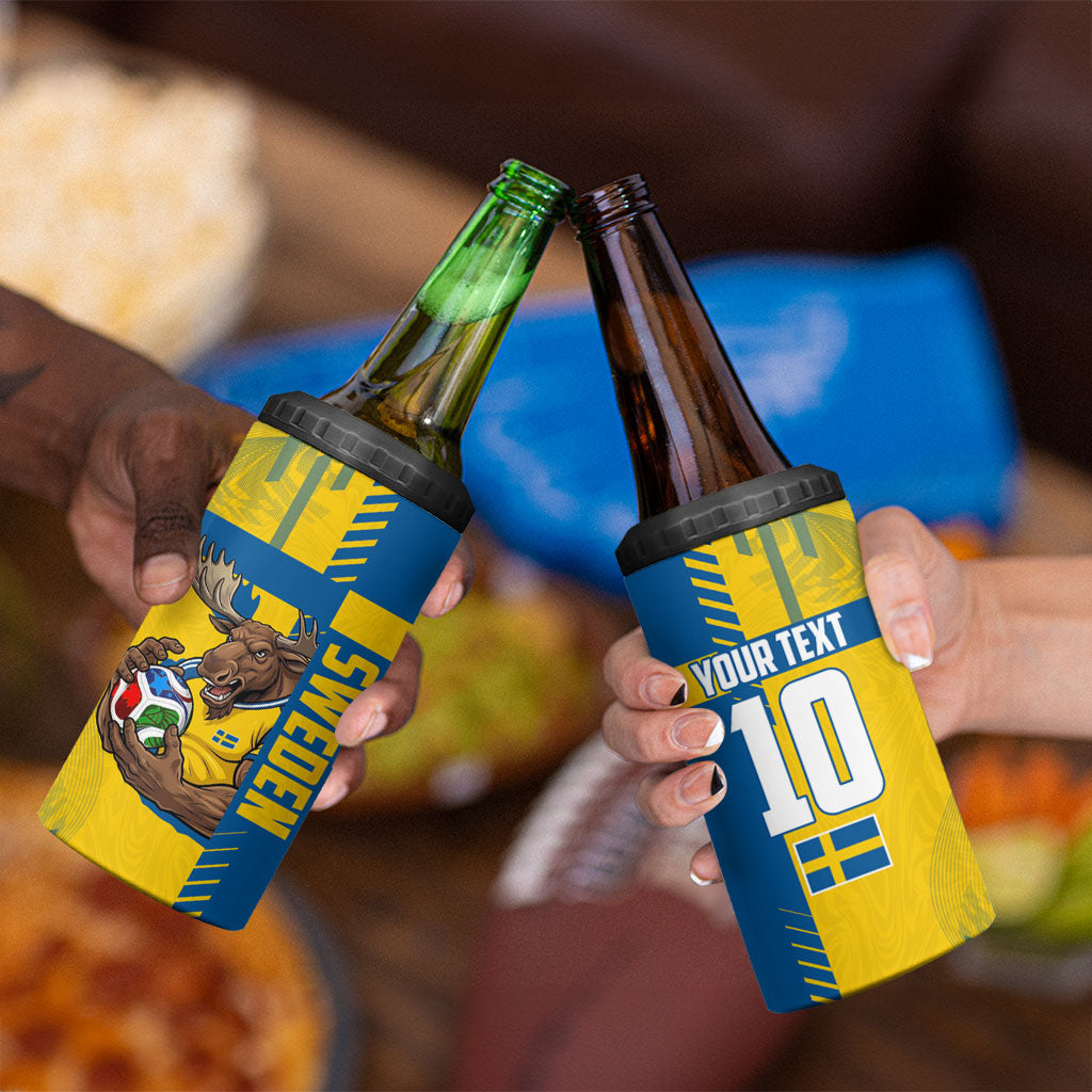 Personalized Sweden Soccer 4 in 1 Can Cooler Tumbler Swedish Flag - Moose Football Mascot