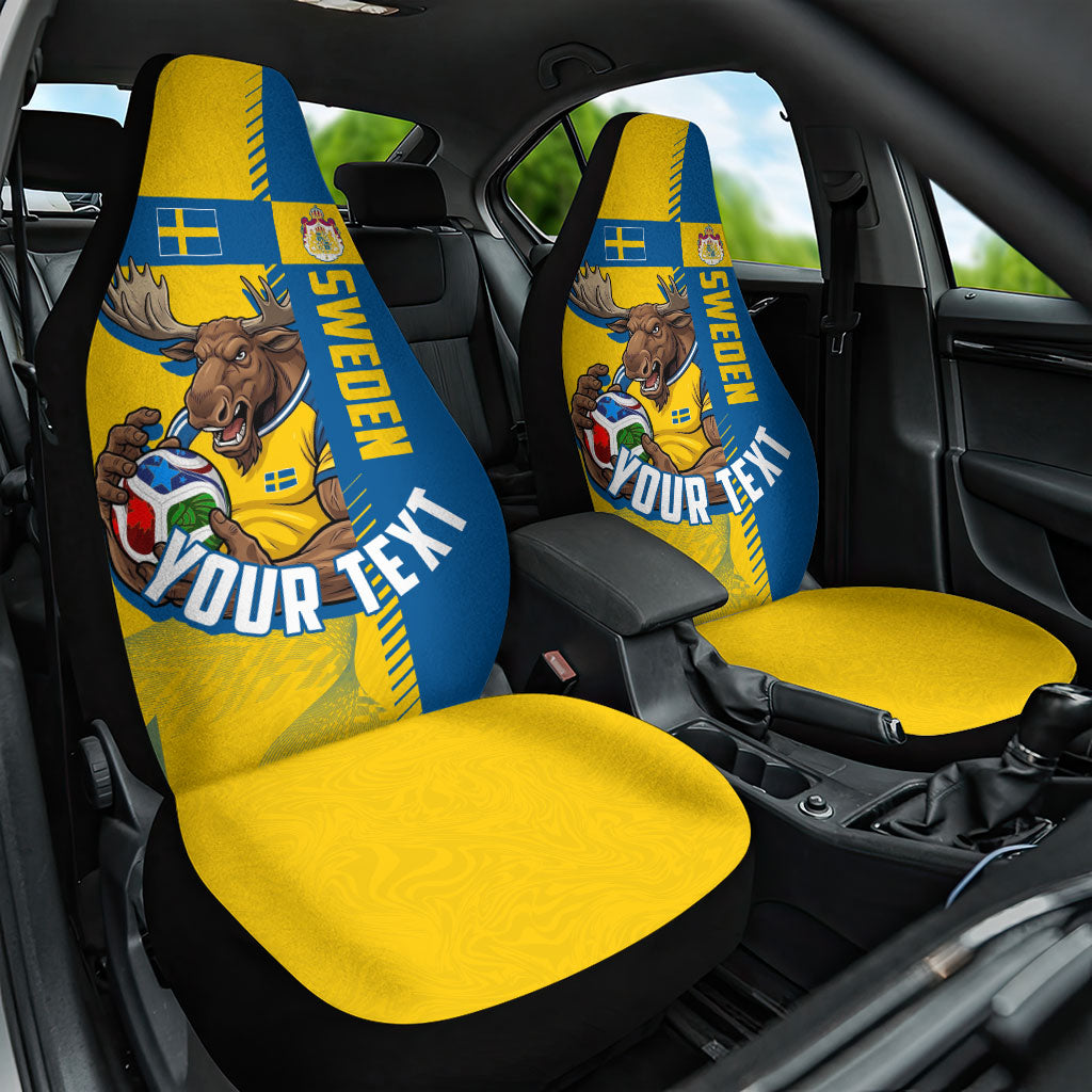 Personalized Sweden Soccer Car Seat Cover Swedish Flag - Moose Football Mascot