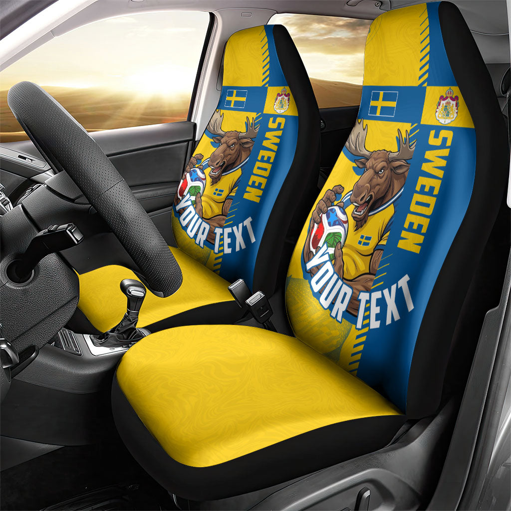 Personalized Sweden Soccer Car Seat Cover Swedish Flag - Moose Football Mascot