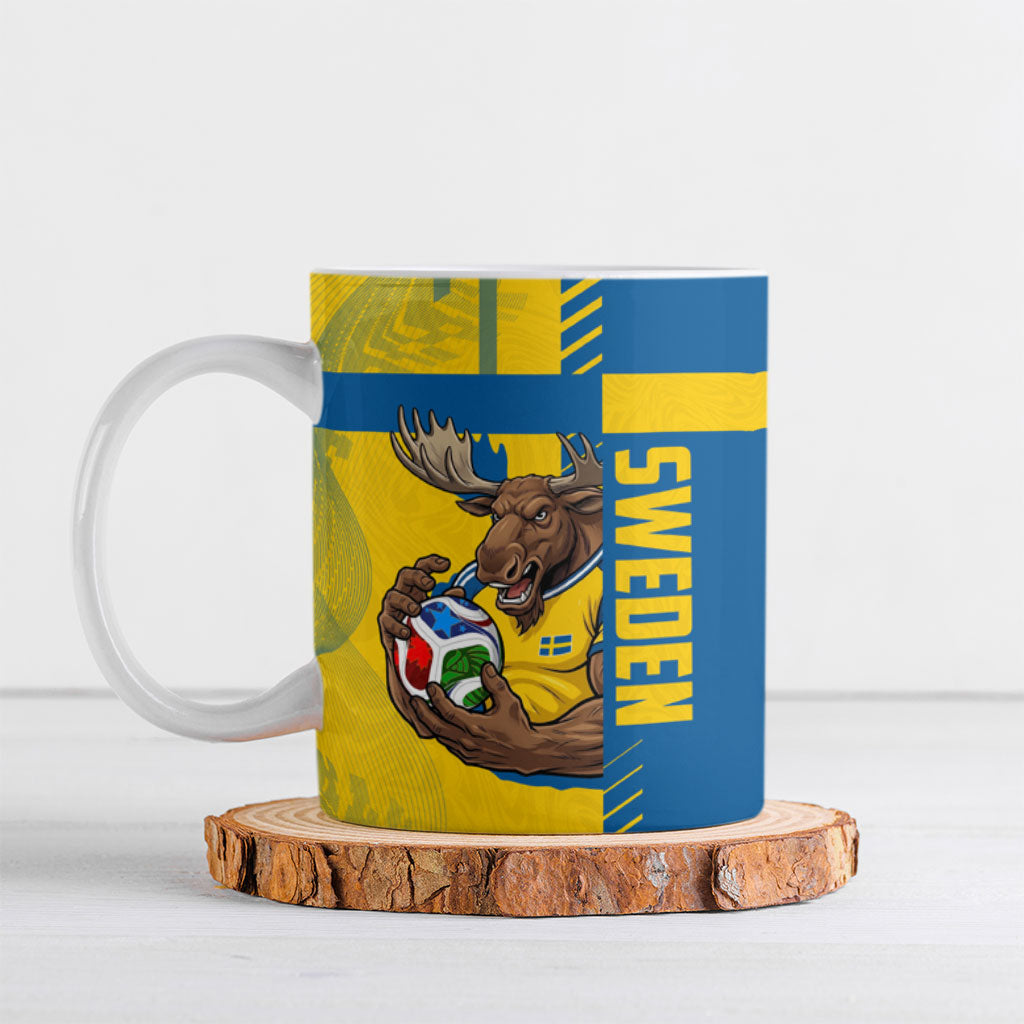 Personalized Sweden Soccer Ceramic Mug Swedish Flag - Moose Football Mascot