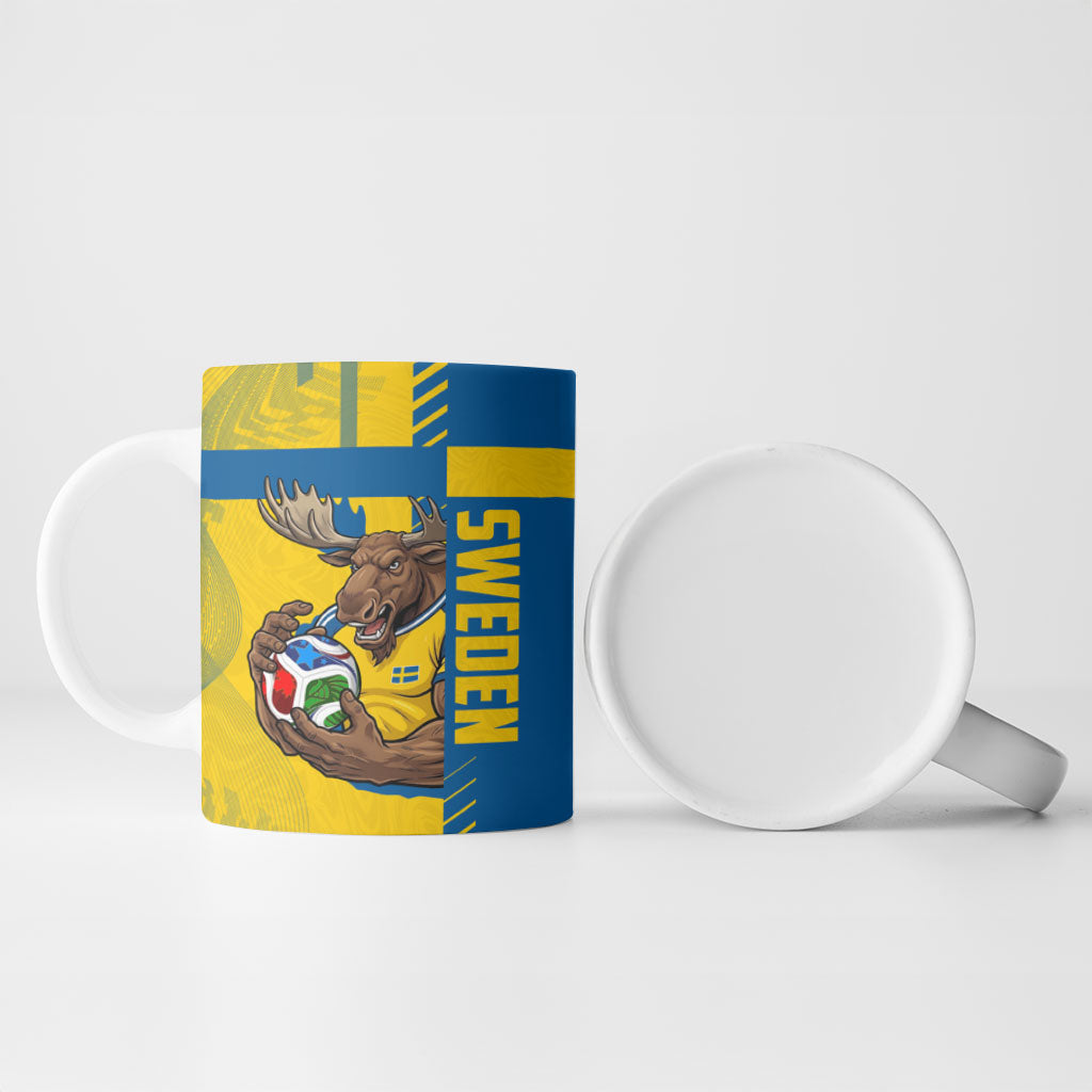 Personalized Sweden Soccer Ceramic Mug Swedish Flag - Moose Football Mascot