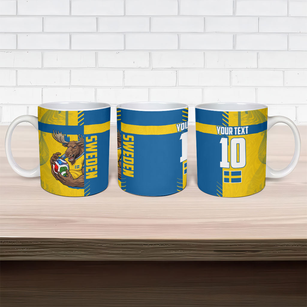 Personalized Sweden Soccer Ceramic Mug Swedish Flag - Moose Football Mascot