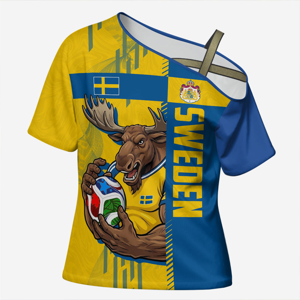 Personalized Sweden Soccer Cross Shoulder Shirt Swedish Flag - Moose Football Mascot