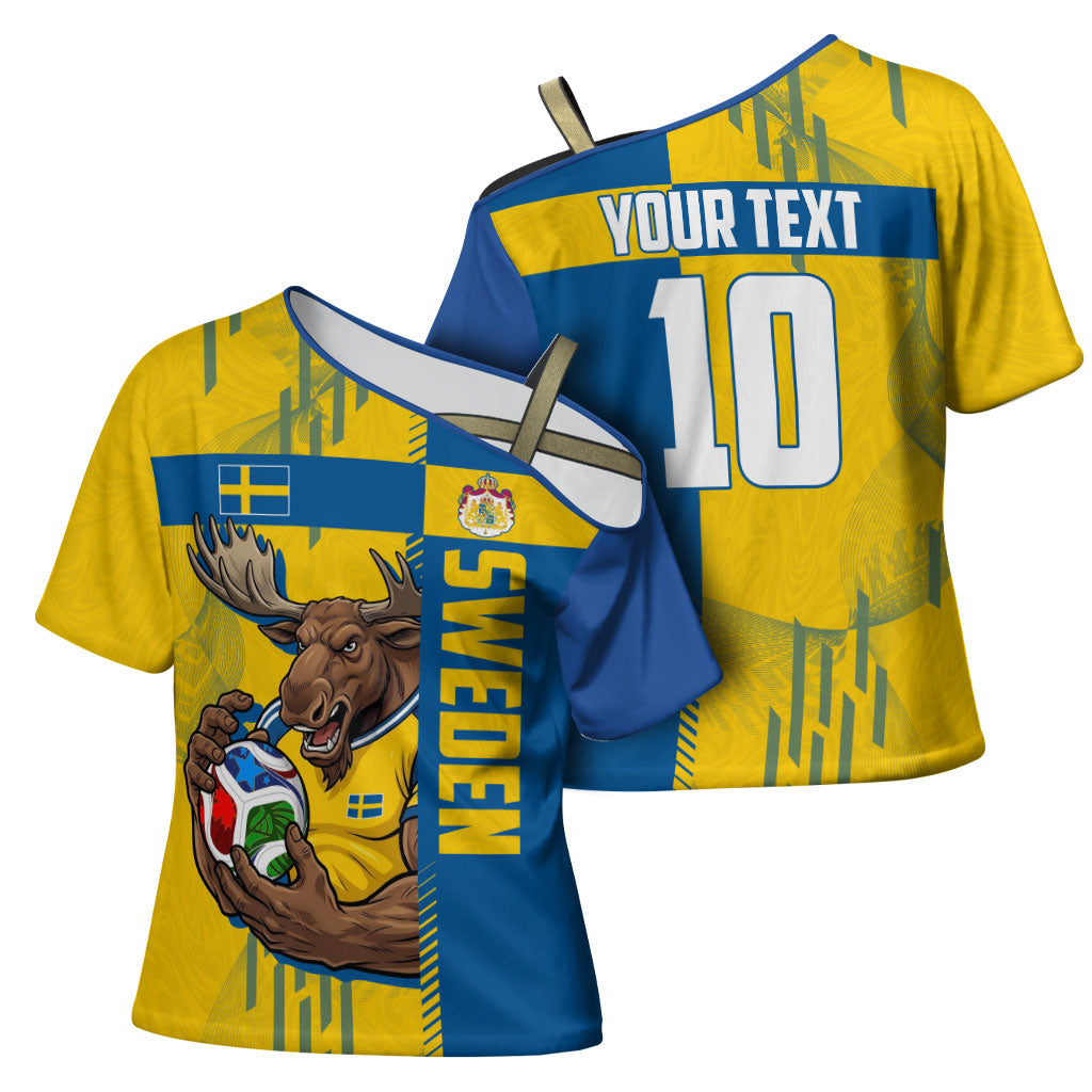 Personalized Sweden Soccer Cross Shoulder Shirt Swedish Flag - Moose Football Mascot