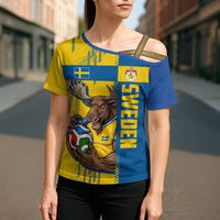 Personalized Sweden Soccer Cross Shoulder Shirt Swedish Flag - Moose Football Mascot