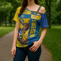 Personalized Sweden Soccer Cross Shoulder Shirt Swedish Flag - Moose Football Mascot