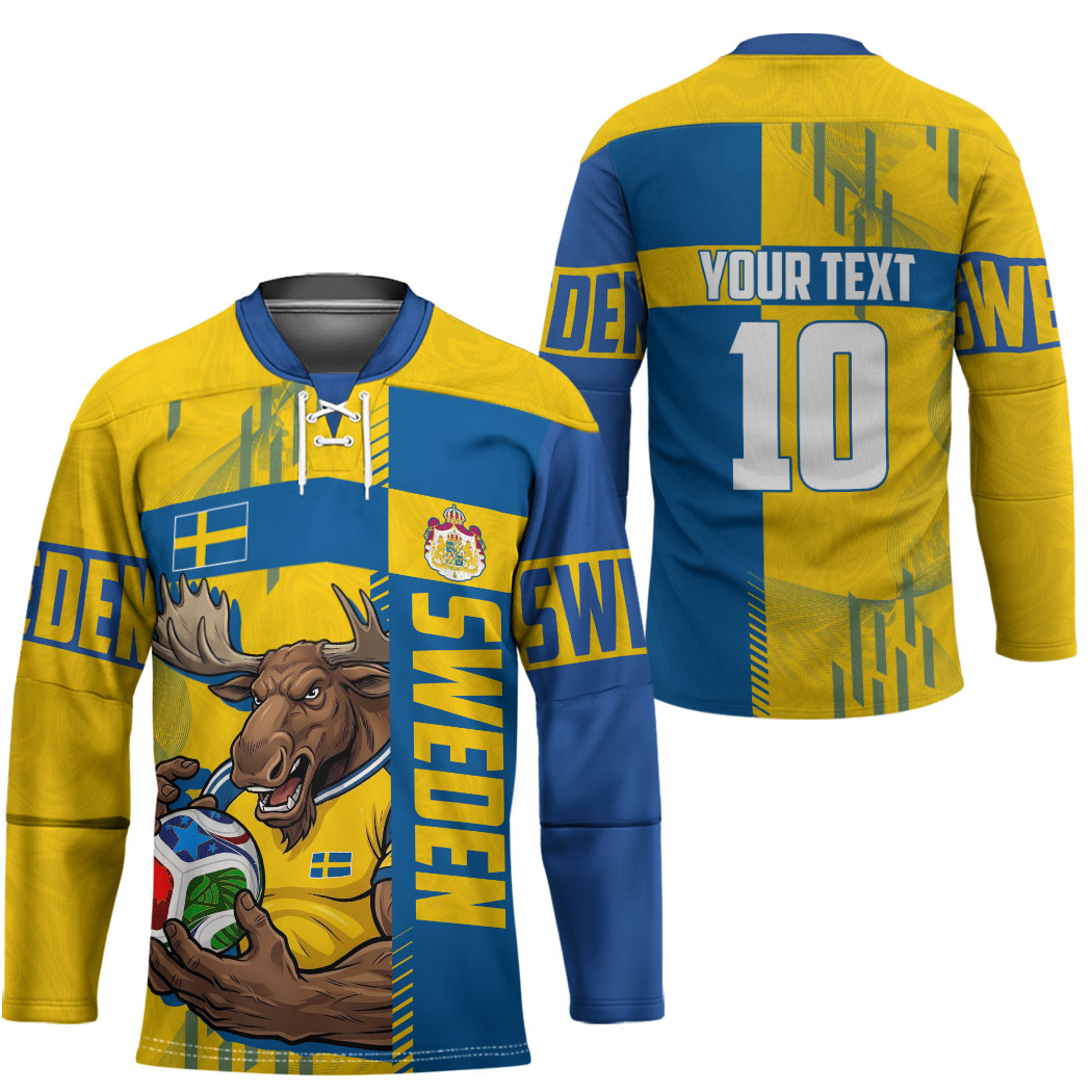 Personalized Sweden Soccer Hockey Jersey Swedish Flag - Moose Football Mascot