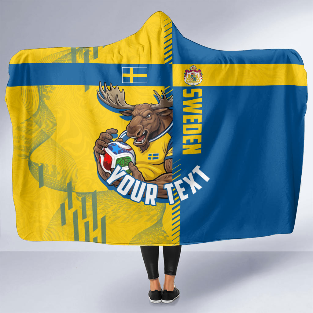 Personalized Sweden Soccer Hooded Blanket Swedish Flag - Moose Football Mascot
