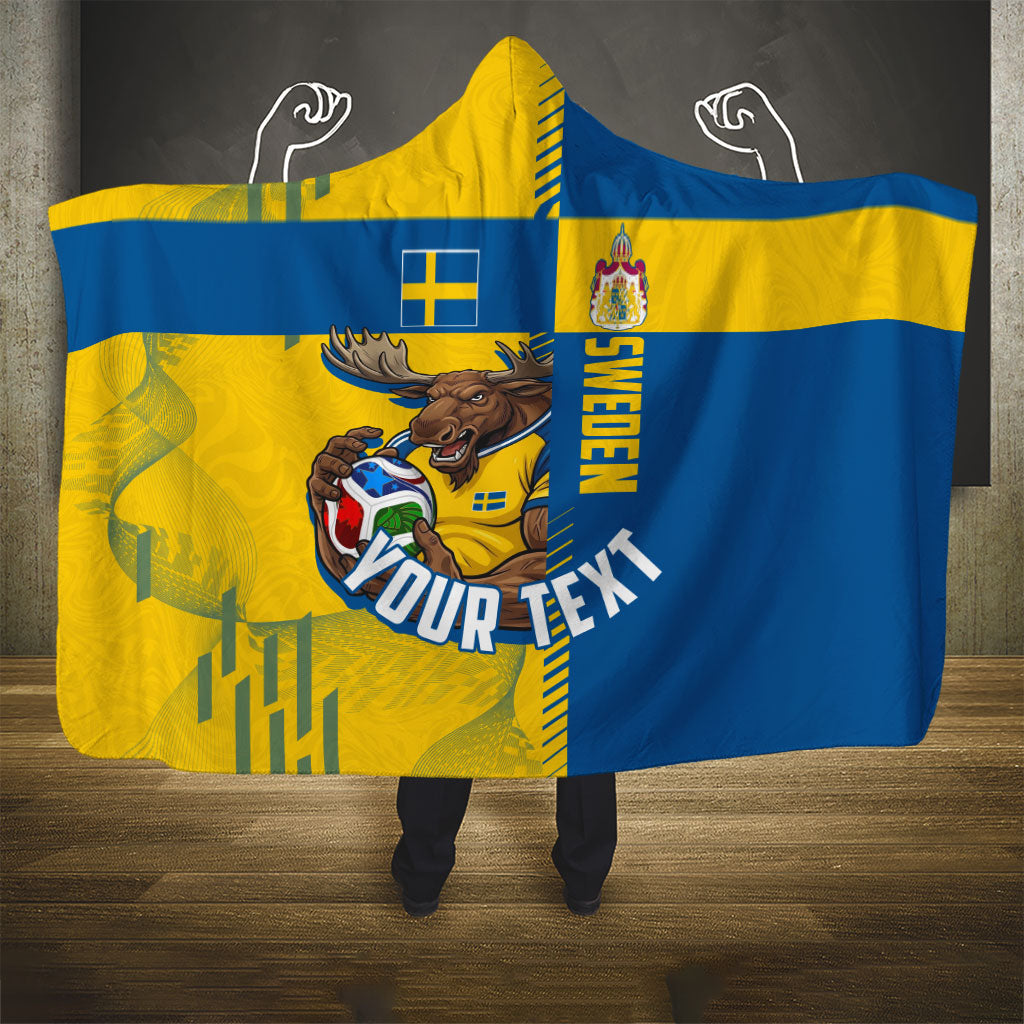 Personalized Sweden Soccer Hooded Blanket Swedish Flag - Moose Football Mascot