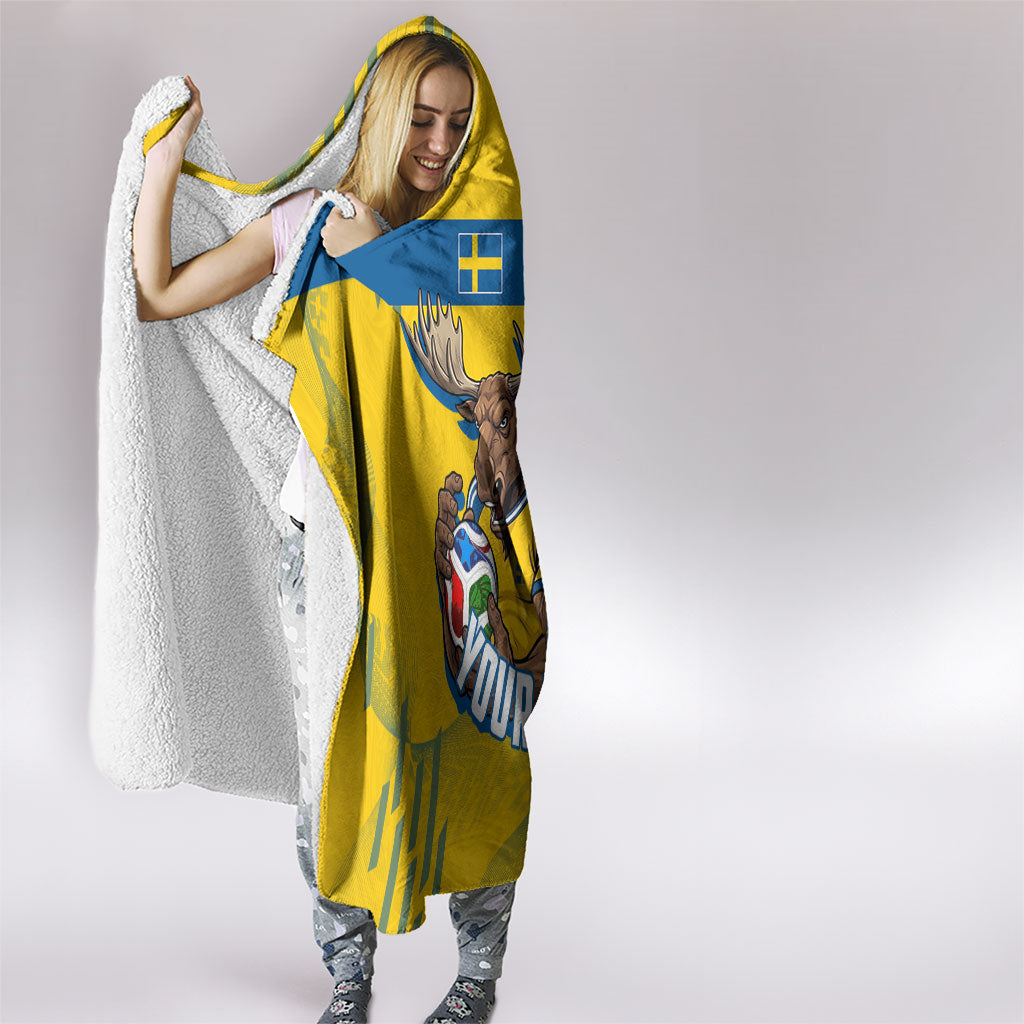 Personalized Sweden Soccer Hooded Blanket Swedish Flag - Moose Football Mascot