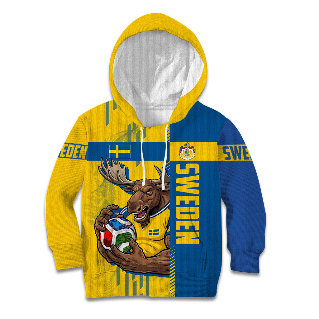 Personalized Sweden Soccer Kid Hoodie Swedish Flag - Moose Football Mascot