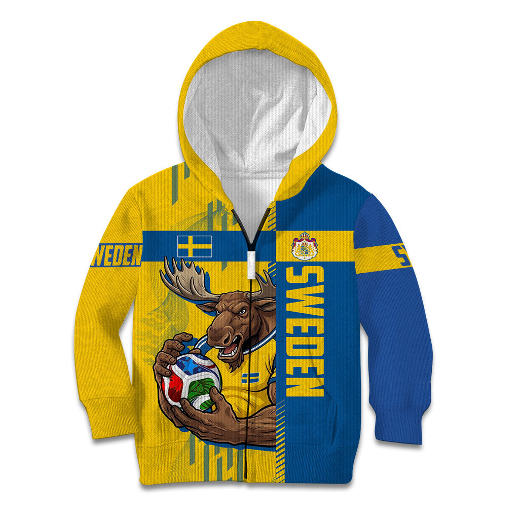Personalized Sweden Soccer Kid Hoodie Swedish Flag - Moose Football Mascot