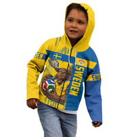 Personalized Sweden Soccer Kid Hoodie Swedish Flag - Moose Football Mascot