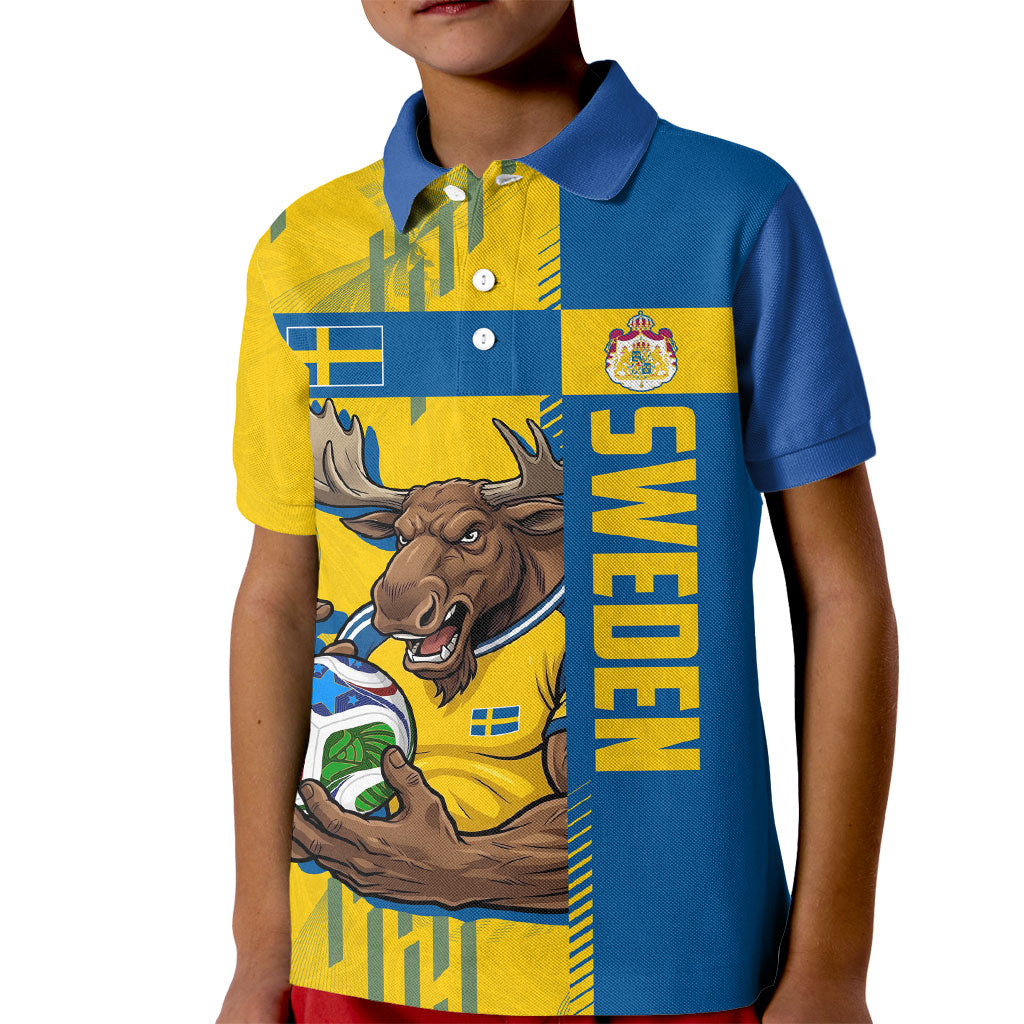 Personalized Sweden Soccer Kid Polo Shirt Swedish Flag - Moose Football Mascot