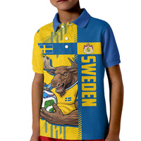 Personalized Sweden Soccer Kid Polo Shirt Swedish Flag - Moose Football Mascot