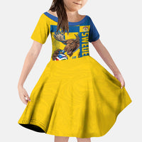Personalized Sweden Soccer Kid Short Sleeve Dress Swedish Flag - Moose Football Mascot