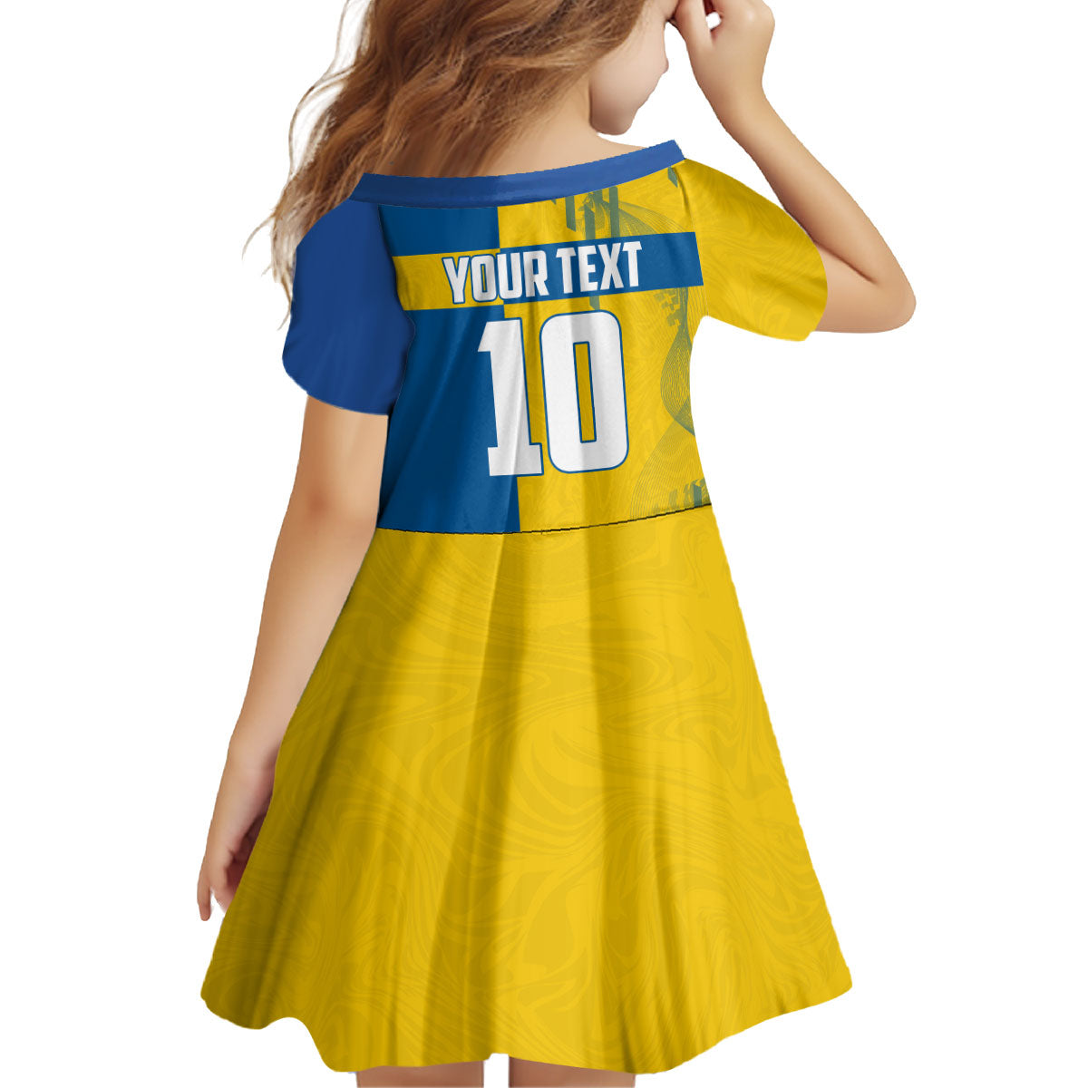 Personalized Sweden Soccer Kid Short Sleeve Dress Swedish Flag - Moose Football Mascot