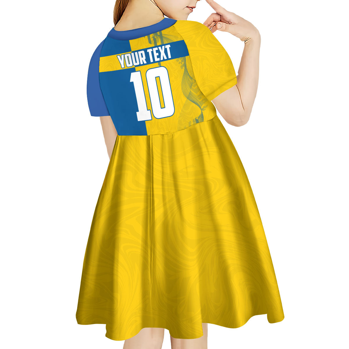 Personalized Sweden Soccer Kid Short Sleeve Dress Swedish Flag - Moose Football Mascot