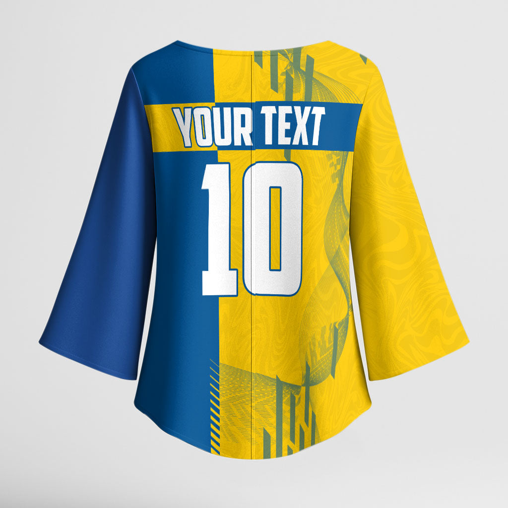 Personalized Sweden Soccer Kimono Sleeve Blouse Swedish Flag - Moose Football Mascot