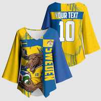 Personalized Sweden Soccer Kimono Sleeve Blouse Swedish Flag - Moose Football Mascot