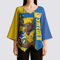 Personalized Sweden Soccer Kimono Sleeve Blouse Swedish Flag - Moose Football Mascot