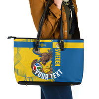 Personalized Sweden Soccer Leather Tote Bag Swedish Flag - Moose Football Mascot