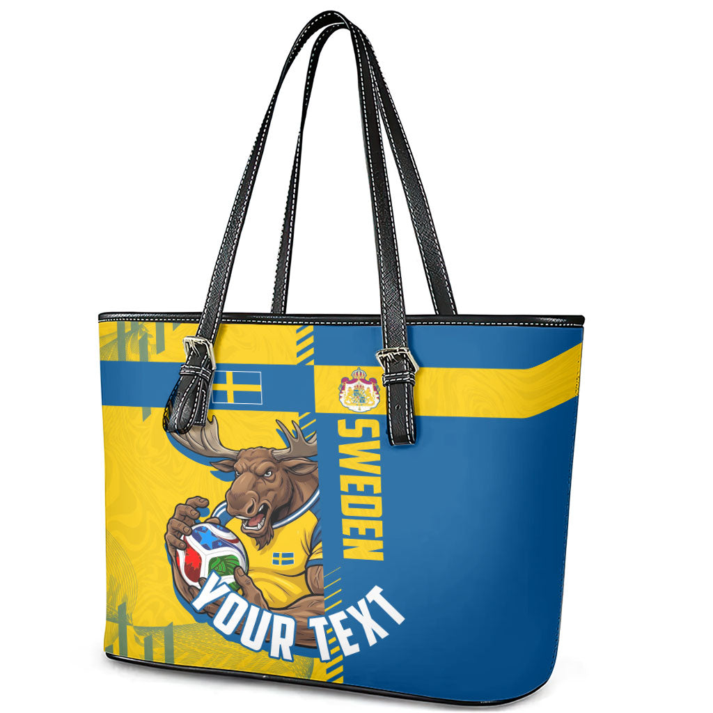 Personalized Sweden Soccer Leather Tote Bag Swedish Flag - Moose Football Mascot
