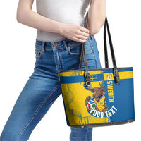 Personalized Sweden Soccer Leather Tote Bag Swedish Flag - Moose Football Mascot