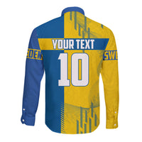 Personalized Sweden Soccer Long Sleeve Button Shirt Swedish Flag - Moose Football Mascot