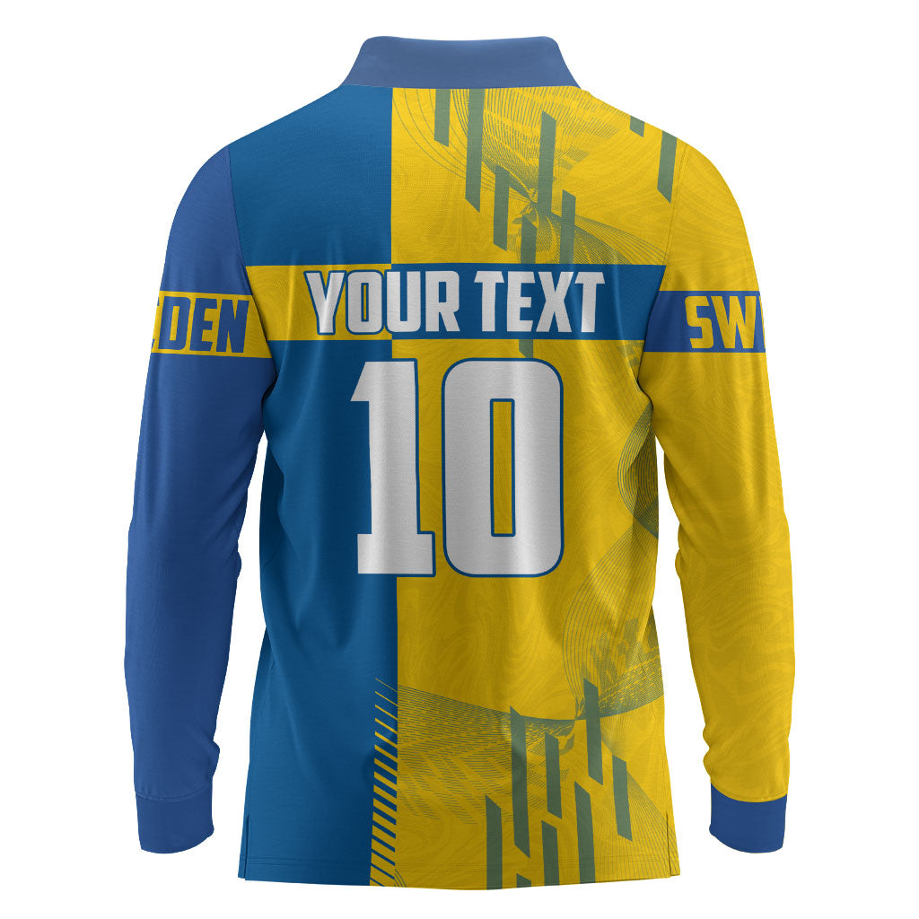 Personalized Sweden Soccer Long Sleeve Polo Shirt Swedish Flag - Moose Football Mascot