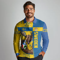 Personalized Sweden Soccer Long Sleeve Polo Shirt Swedish Flag - Moose Football Mascot