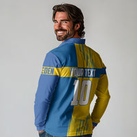 Personalized Sweden Soccer Long Sleeve Polo Shirt Swedish Flag - Moose Football Mascot