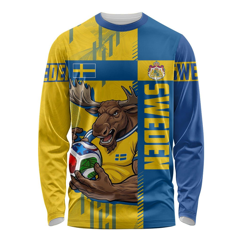 Personalized Sweden Soccer Long Sleeve Shirt Swedish Flag - Moose Football Mascot