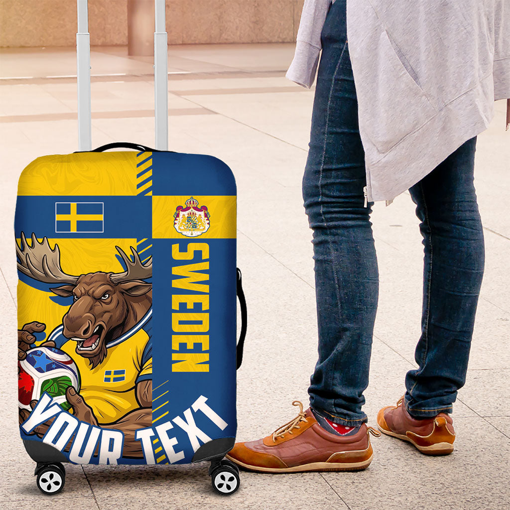 Personalized Sweden Soccer Luggage Cover Swedish Flag - Moose Football Mascot