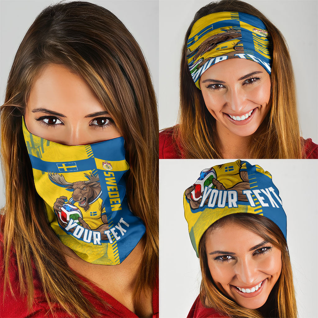Personalized Sweden Soccer Neck Gaiter Swedish Flag - Moose Football Mascot