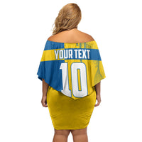 Personalized Sweden Soccer Off Shoulder Short Dress Swedish Flag - Moose Football Mascot