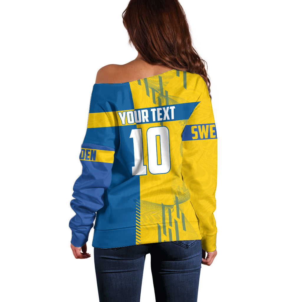 Personalized Sweden Soccer Off Shoulder Sweater Swedish Flag - Moose Football Mascot