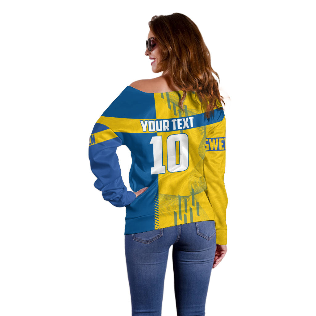 Personalized Sweden Soccer Off Shoulder Sweater Swedish Flag - Moose Football Mascot