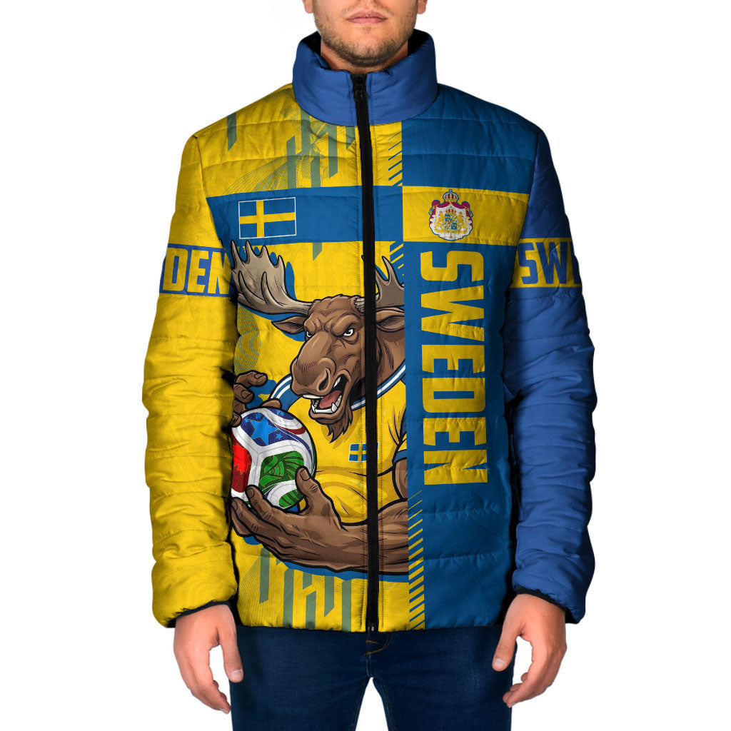 Personalized Sweden Soccer Padded Jacket Swedish Flag - Moose Football Mascot