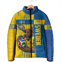 Personalized Sweden Soccer Padded Jacket Swedish Flag - Moose Football Mascot