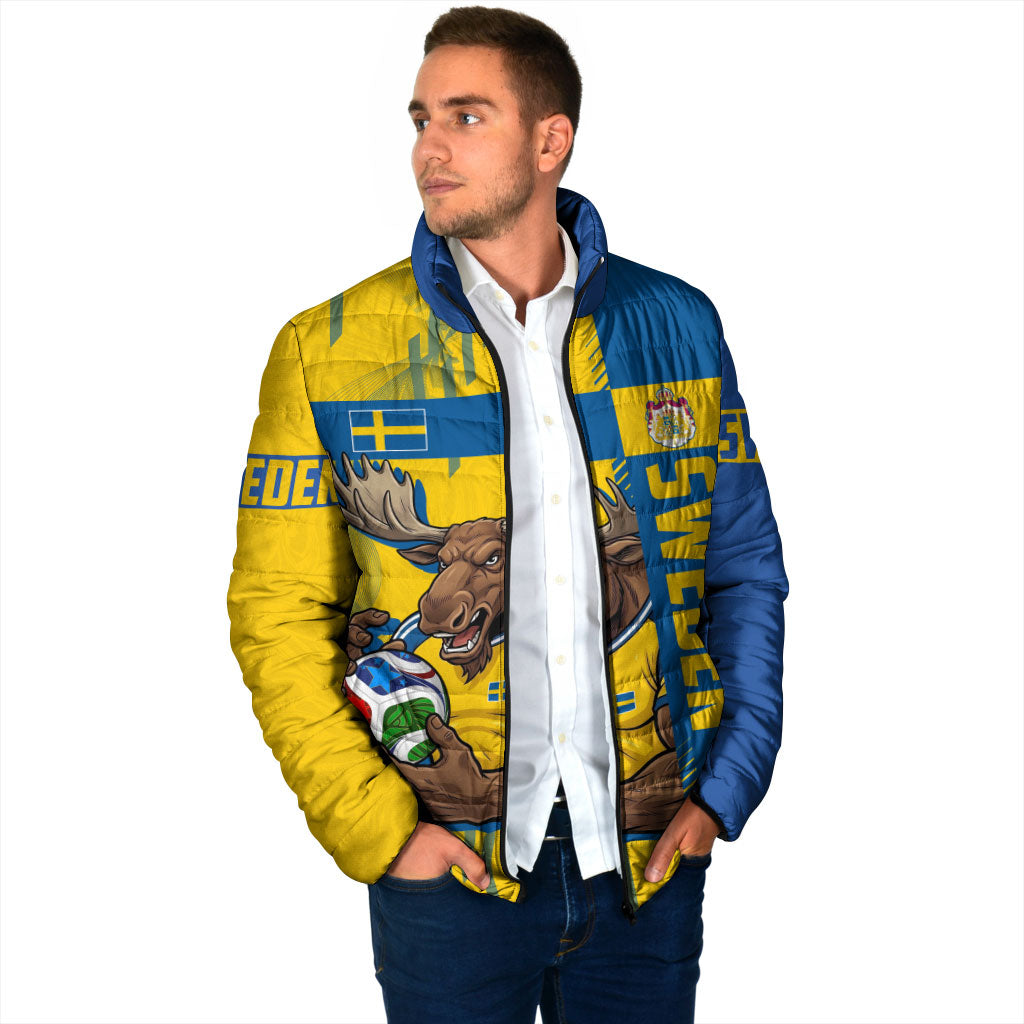 Personalized Sweden Soccer Padded Jacket Swedish Flag - Moose Football Mascot