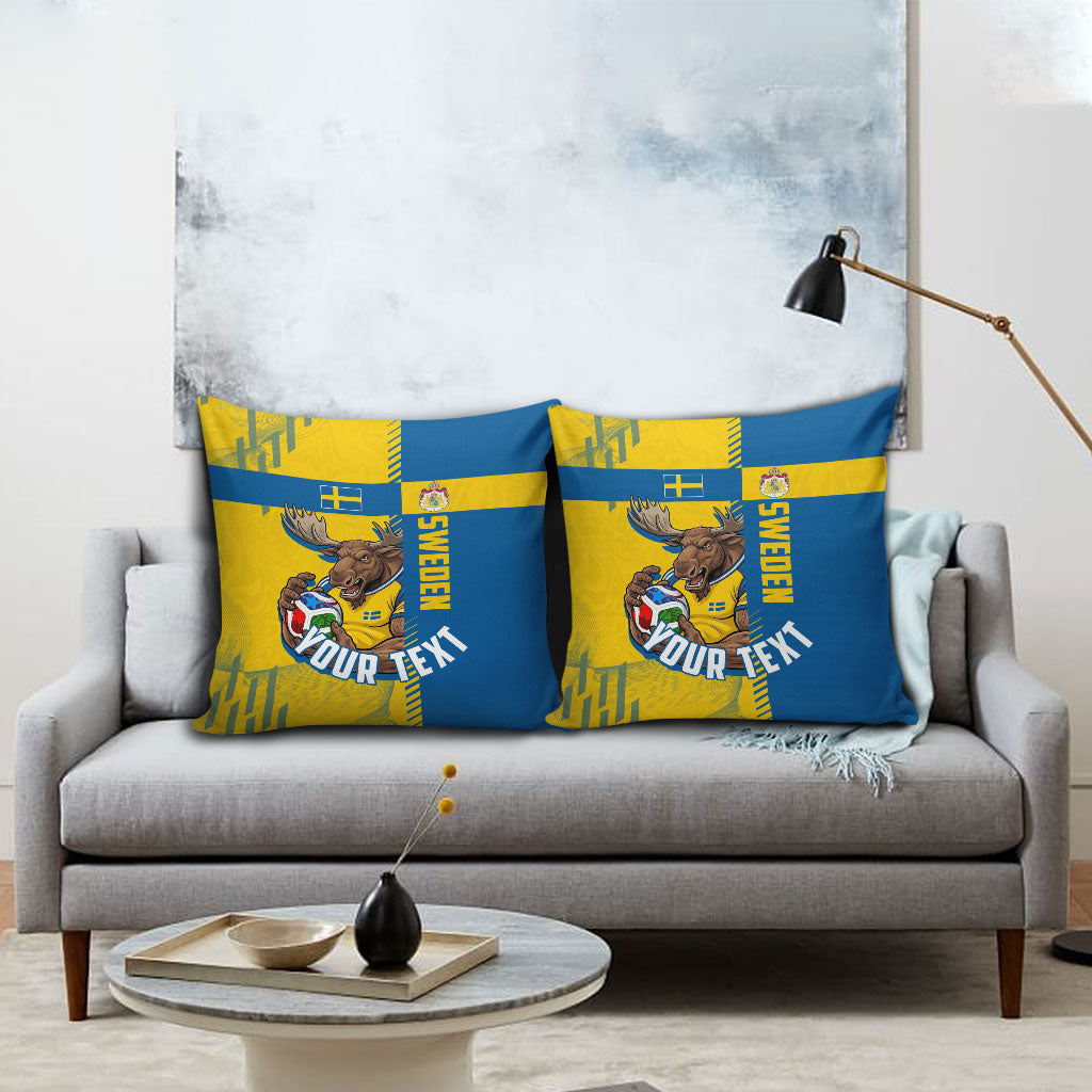 Personalized Sweden Soccer Pillow Cover Swedish Flag - Moose Football Mascot