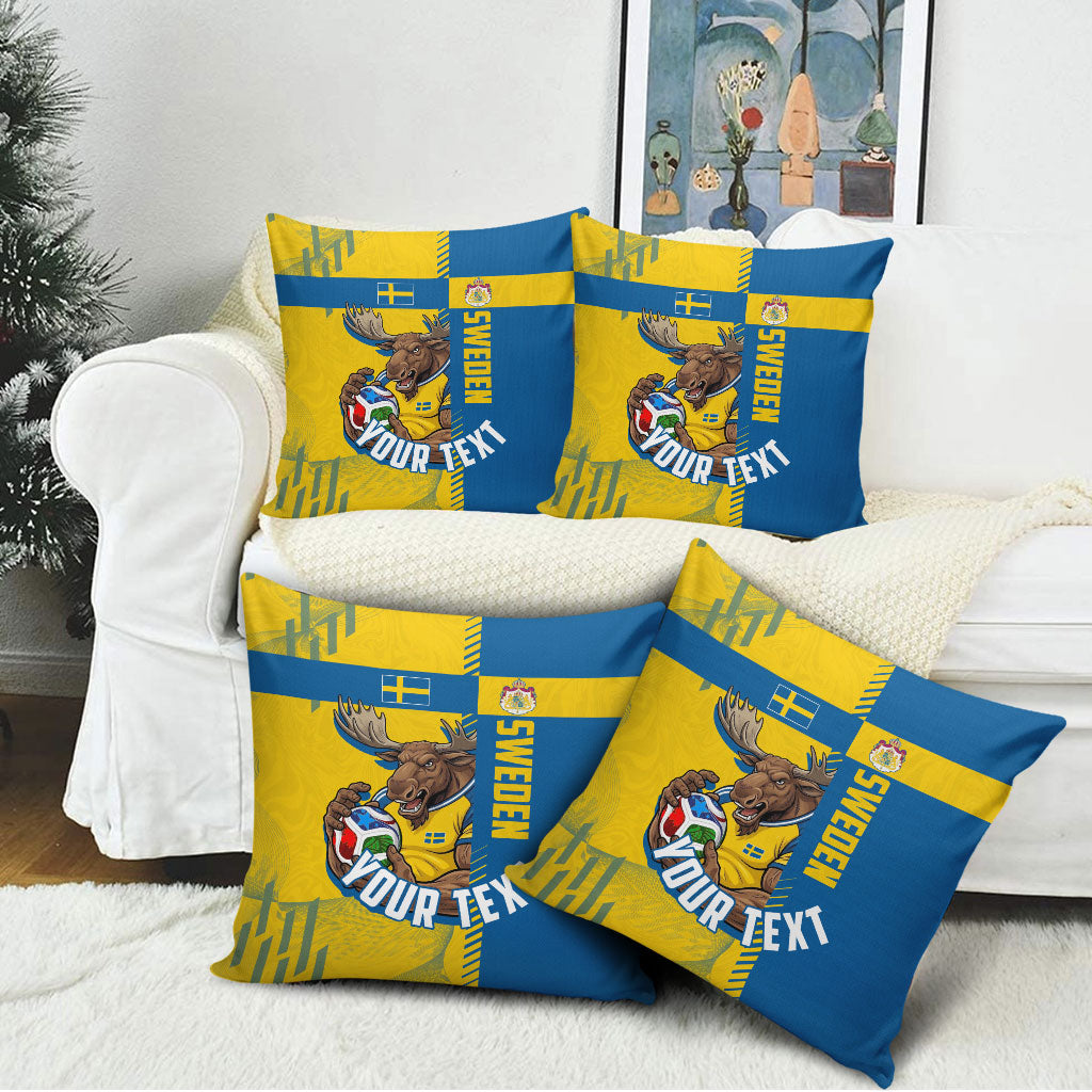 Personalized Sweden Soccer Pillow Cover Swedish Flag - Moose Football Mascot
