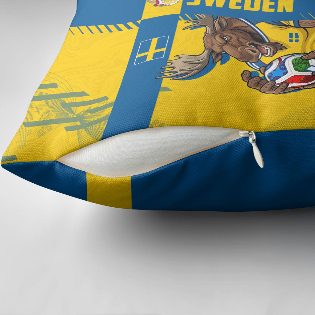 Personalized Sweden Soccer Pillow Cover Swedish Flag - Moose Football Mascot