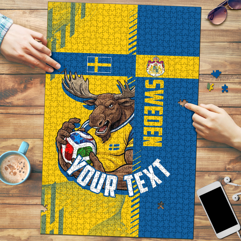 Personalized Sweden Soccer Puzzle Swedish Flag - Moose Football Mascot
