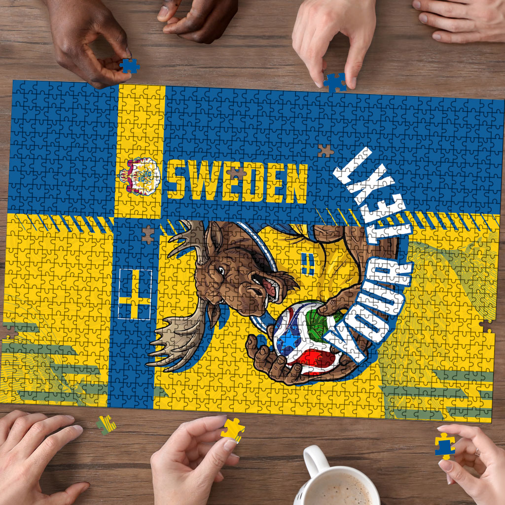 Personalized Sweden Soccer Puzzle Swedish Flag - Moose Football Mascot