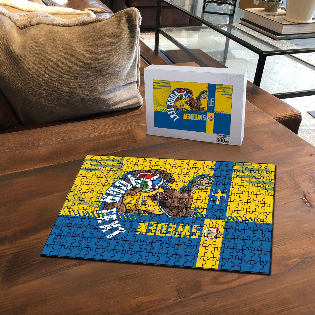 Personalized Sweden Soccer Puzzle Swedish Flag - Moose Football Mascot