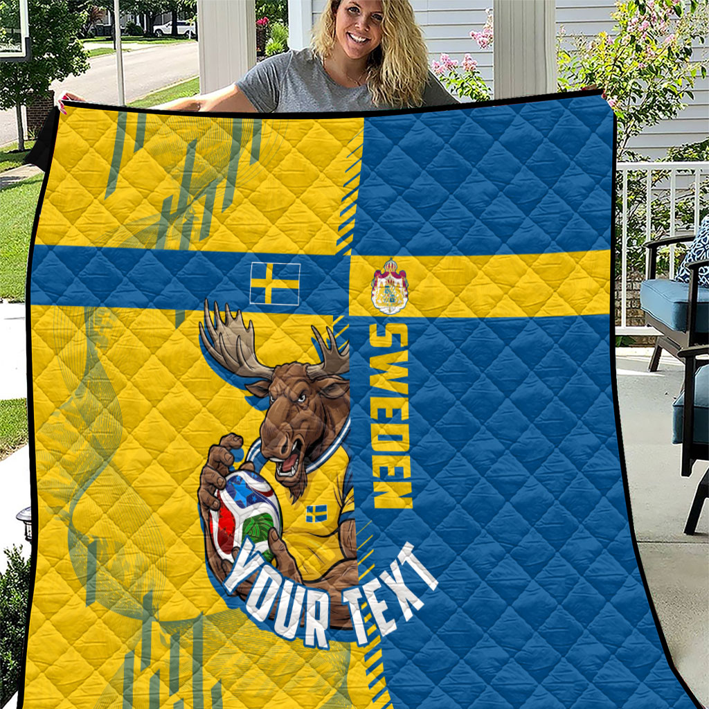Personalized Sweden Soccer Quilt Swedish Flag - Moose Football Mascot