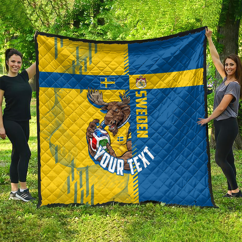 Personalized Sweden Soccer Quilt Swedish Flag - Moose Football Mascot
