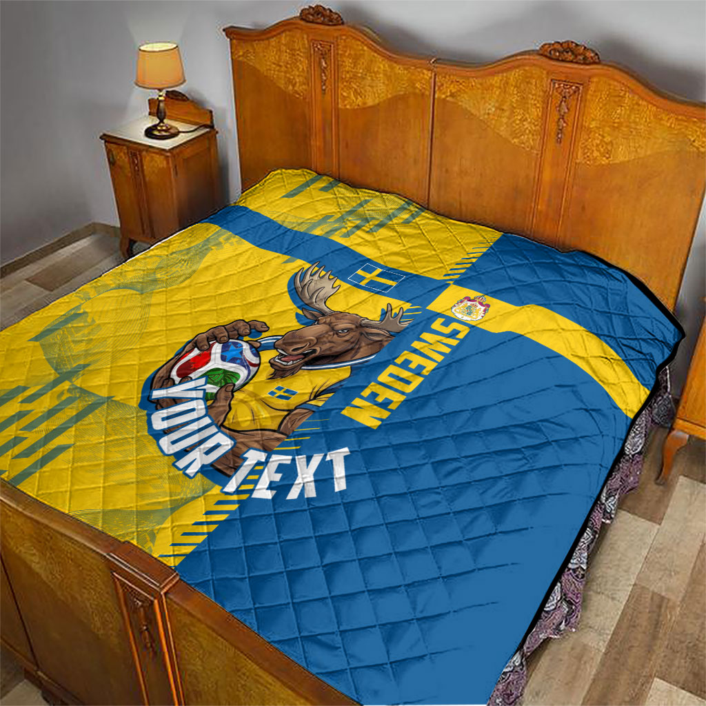 Personalized Sweden Soccer Quilt Swedish Flag - Moose Football Mascot